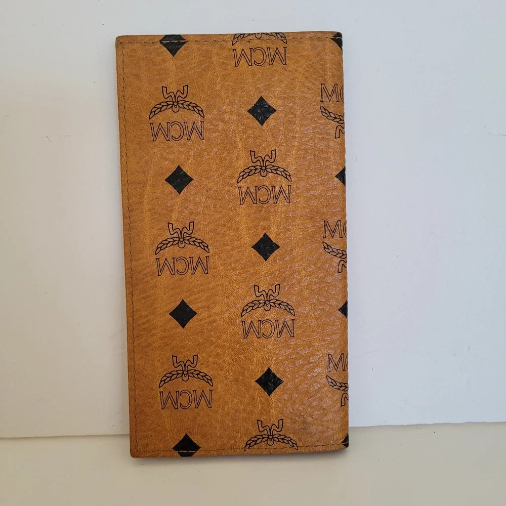 MCM Visetos Monogram Cognac Leather Long Bifold Wallet Michael Cromer Handmade